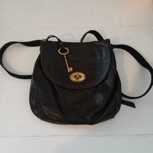Fossil Soft Black Flap Leather Shoulder Bag with Toggle
